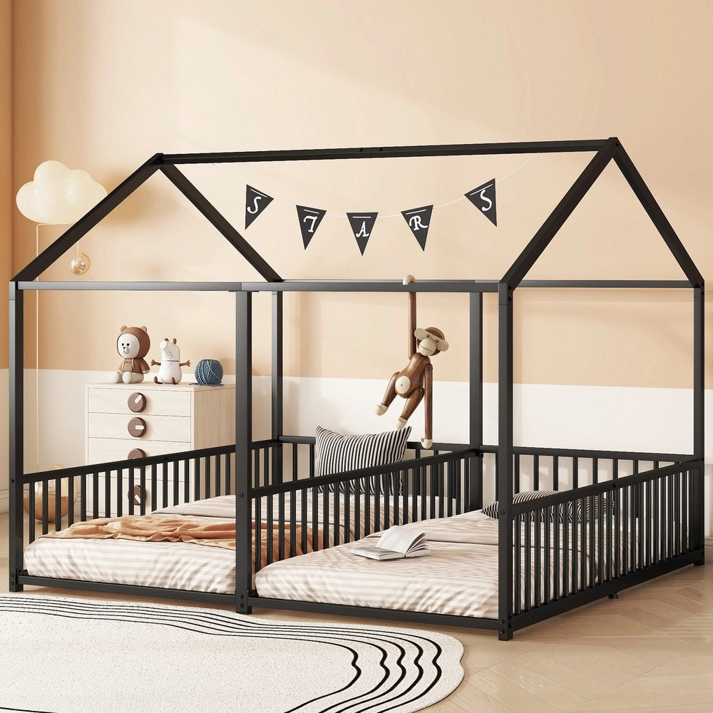 Letto per Bambini a Castello Casetta - MINIMAL - Metallo Nero 90x200 Senza Materasso