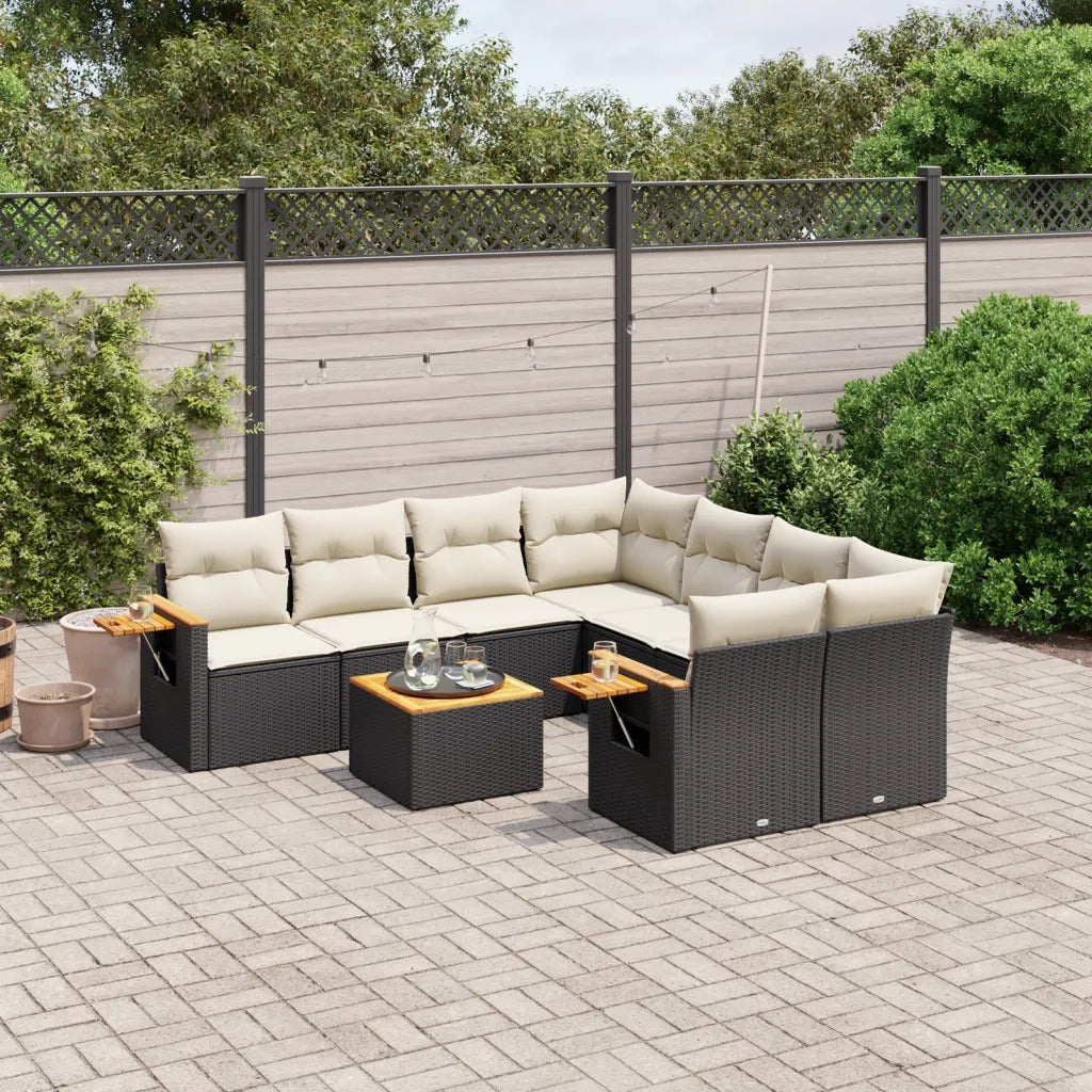 Set Divani da Giardino 9 pz con Cuscini Nero in Polyrattancod mxl 88468