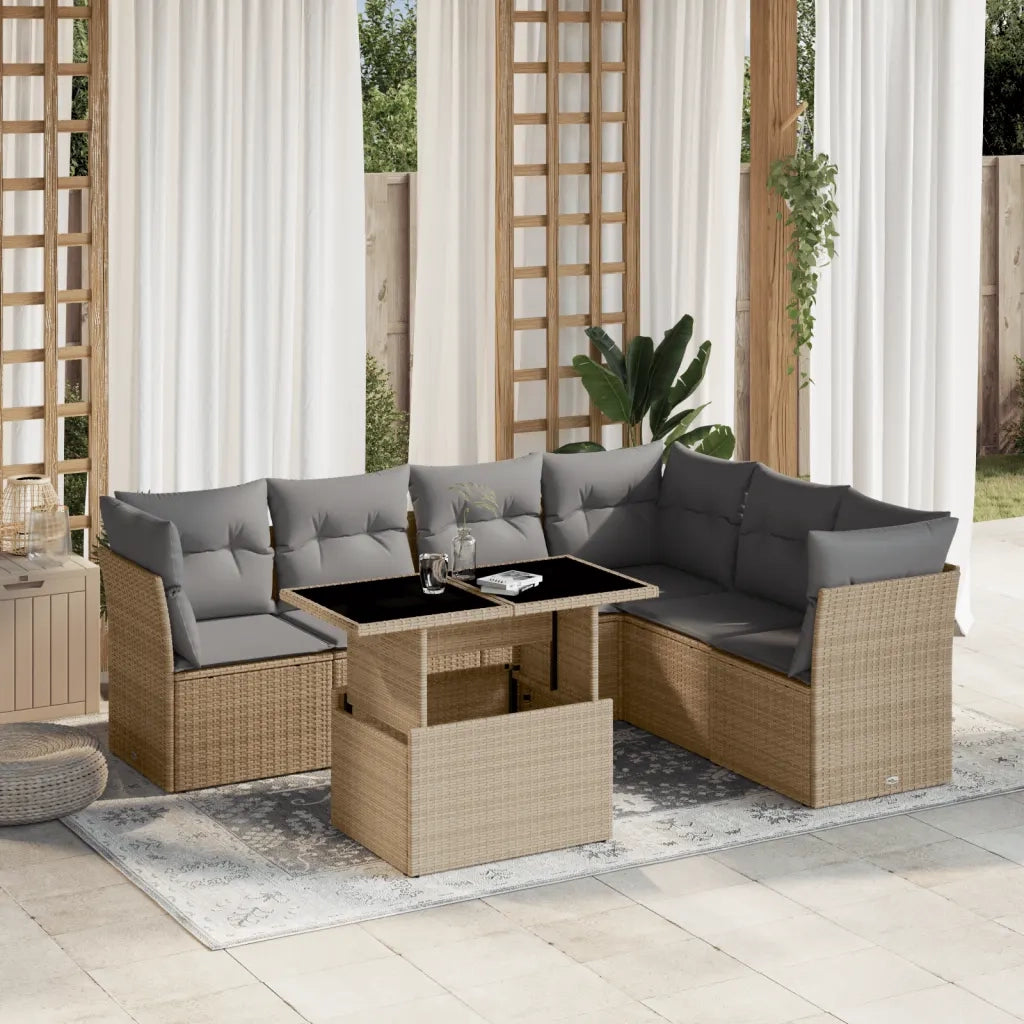 Set Divani da Giardino 7 pz con Cuscini Beige in Polyrattan 3266609