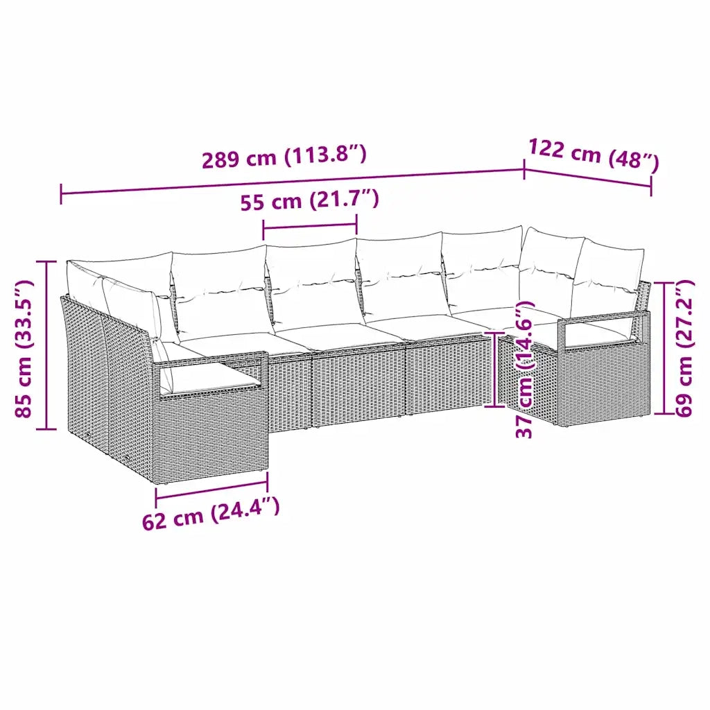Set di divani con cuscino 7 pcs Beige polyrattan 3346531