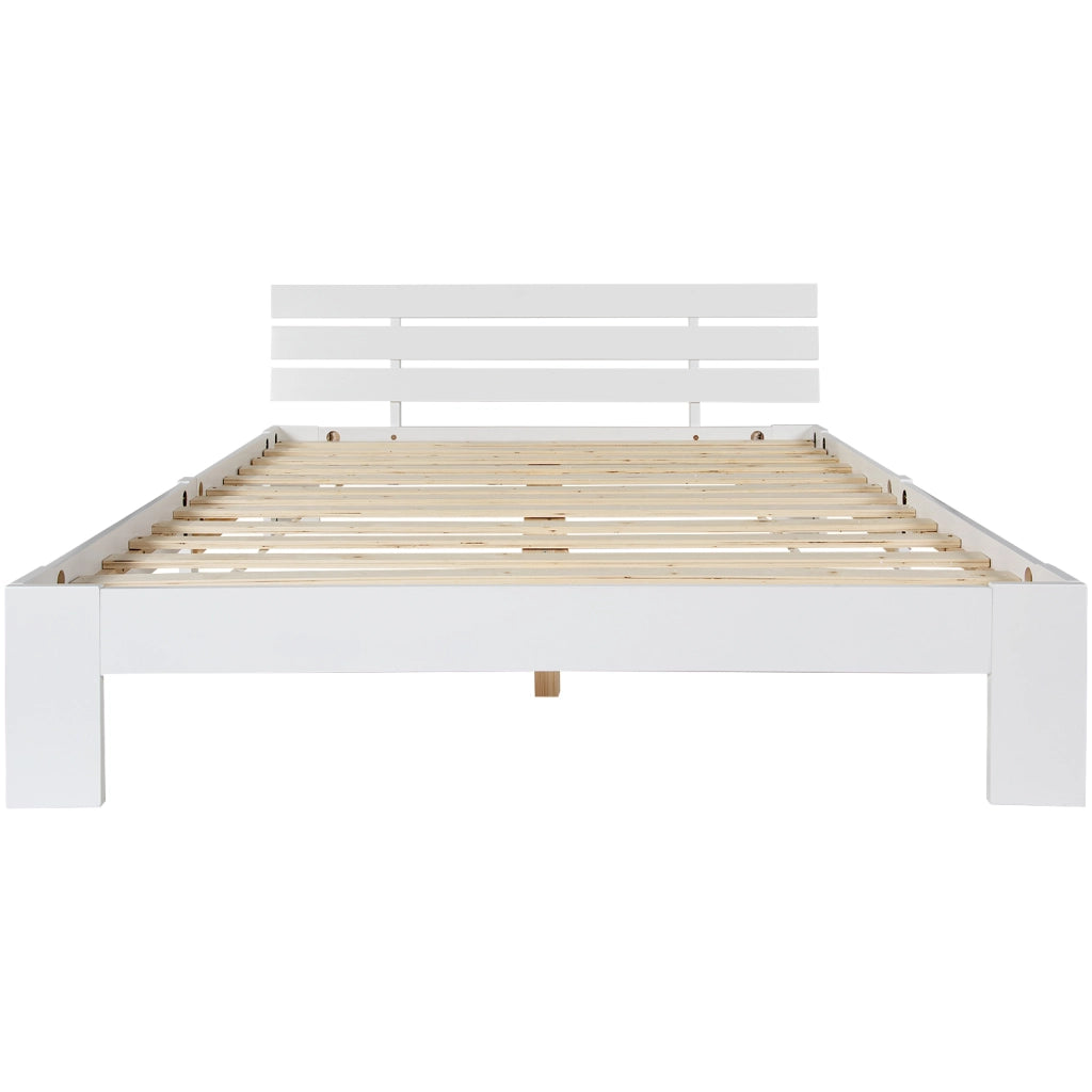 Letto matrimoniale 140x200 cm in legno massiccio bianco con rete a doghe, design rustico e salvaspazio