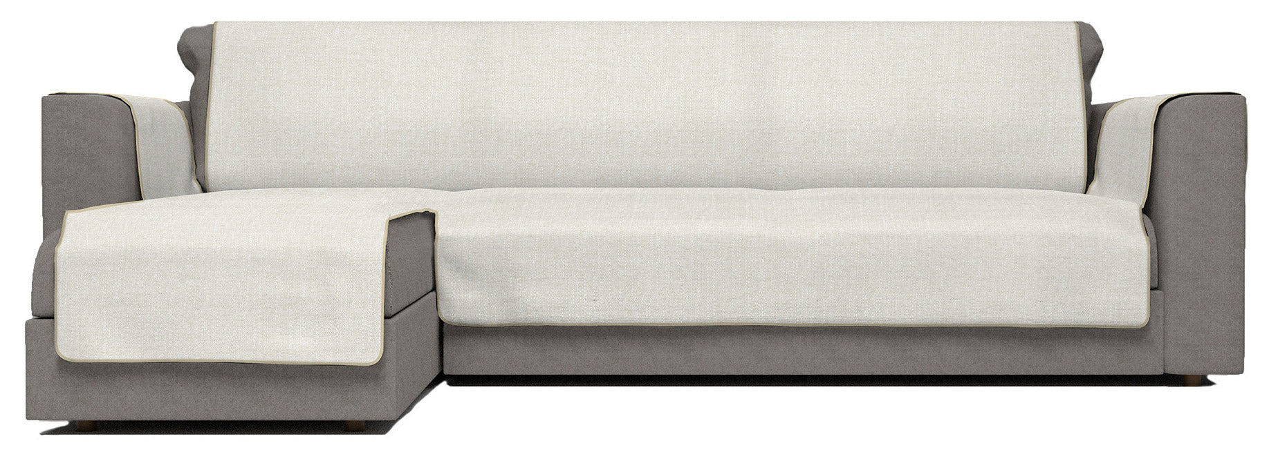 Copridivano in Poliestere con Penisola Sinistra Seduta 190 cm Panna