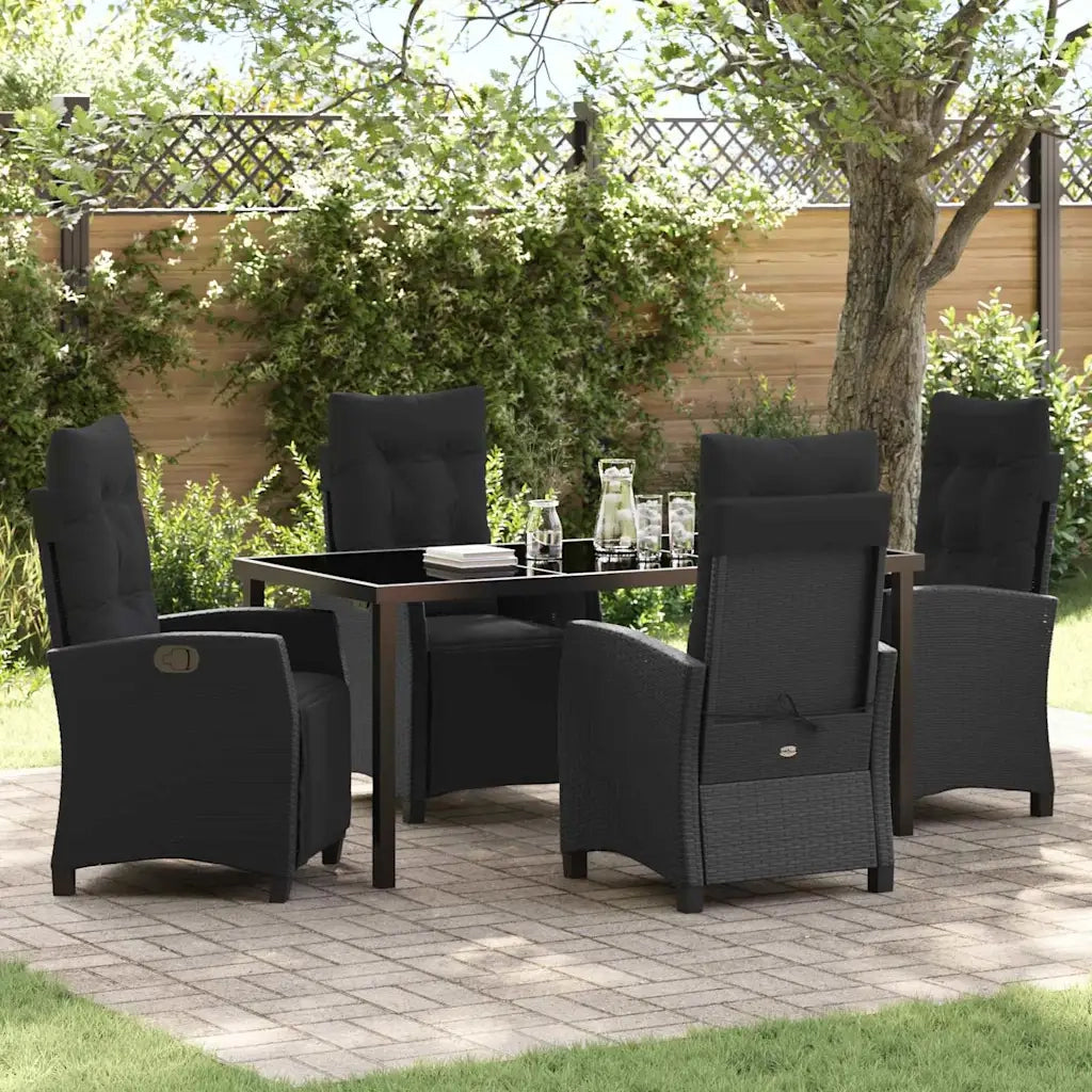 Set da Pranzo per Giardino con cuscino 5 pcs Nero polyrattan 3380424