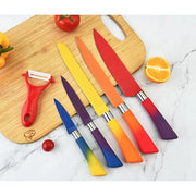 Trade Shop - Set Di Coltelli Da 6pz Colorati Con Lama In Rilievo Maniglia Antiscivolo Utensili Cucina -