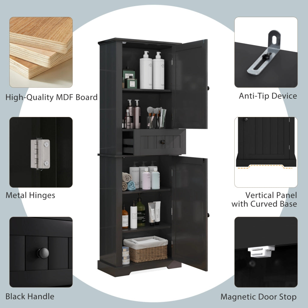 Mobile bagno in MDF nero con 2 ante; cassetto e ripiani regolabili 56 x 28 x 167;3 cm