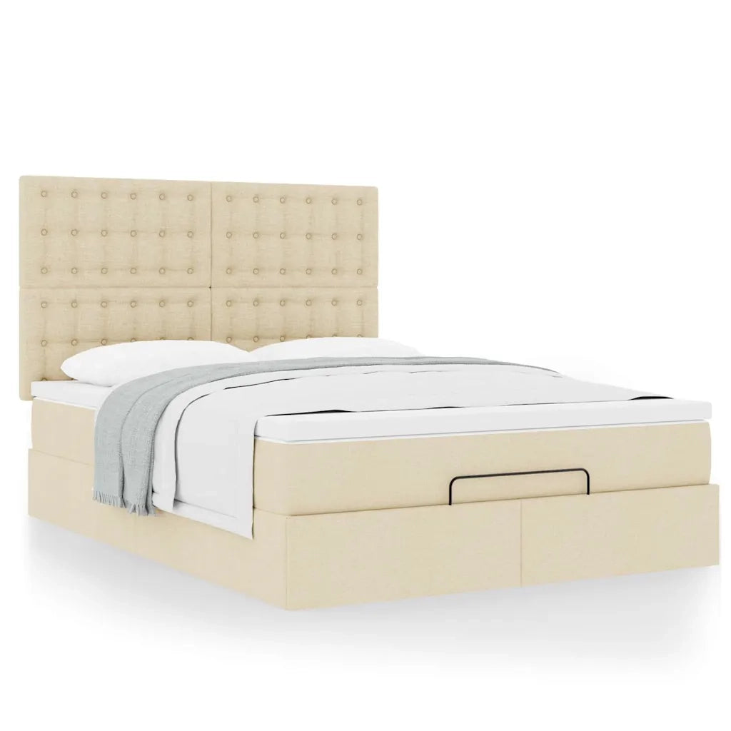 Struttura Letto Pouf con Materasso Crema 140x200 cm in Tessuto