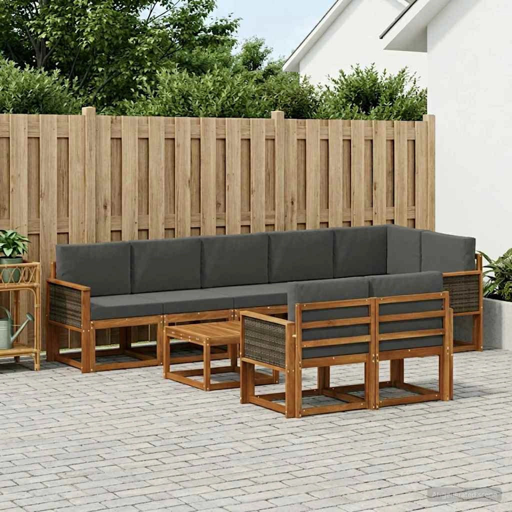 Set di divani da esterno 9 pz Naturale e Antracite Poliestere 3385328