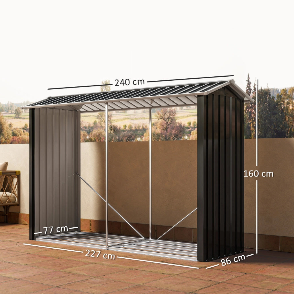 Casetta per Legna in Acciaio con Base Rialzata ¨C Zephmum ¨C Nero 240x86x160cm