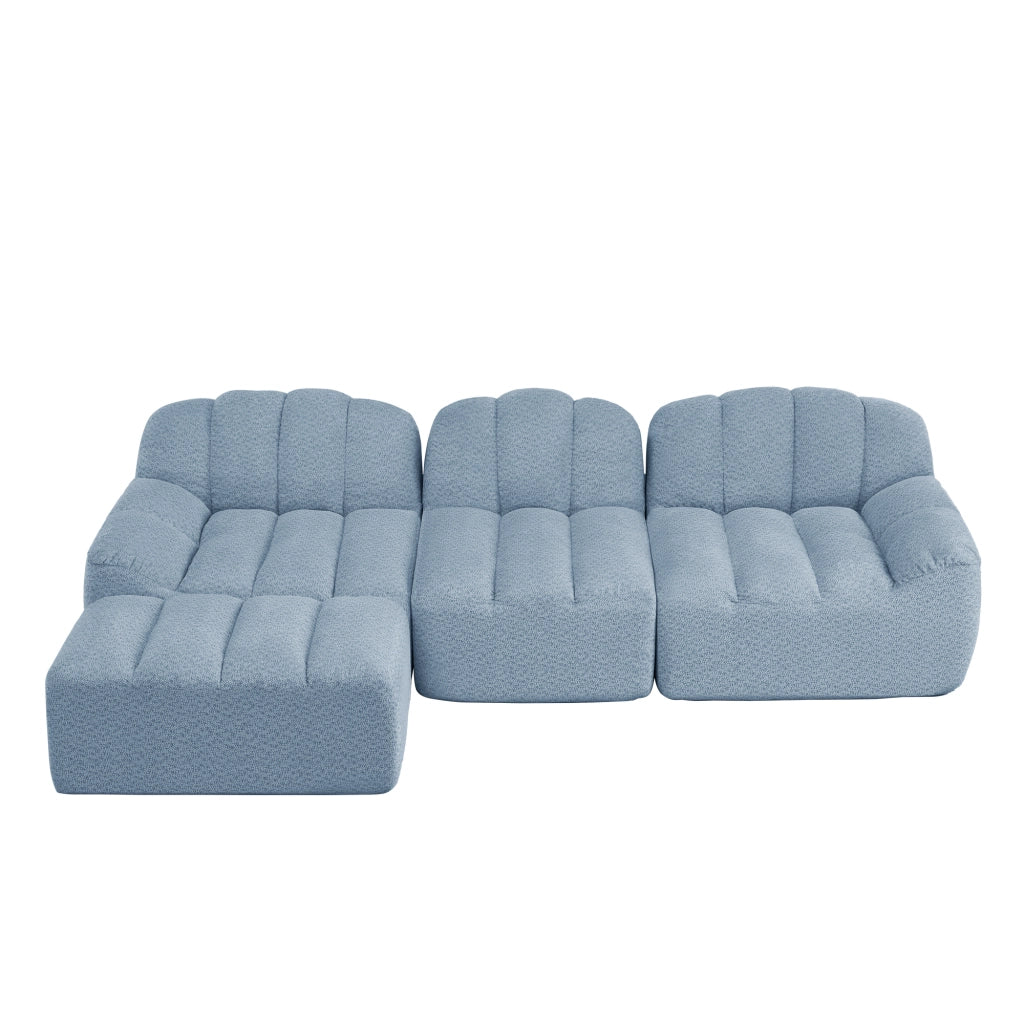 Divano angolare modulare senza struttura con pouf in velluto granulato blu per soggiorno 288 × 165 × 79 cm