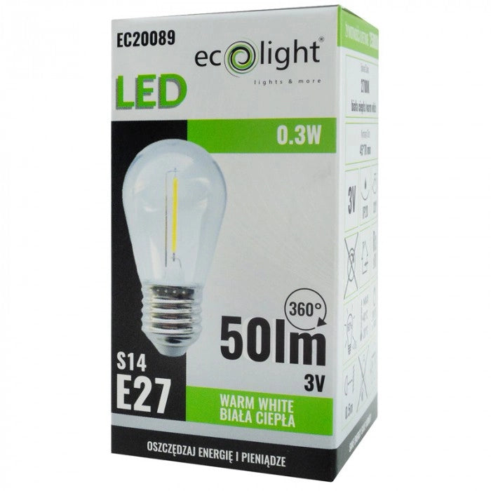 Lampadina LED Filament S14 E27 0,3W 3V 2700K anti-sfarfallio