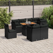 Set Divani da Giardino 9 pz con Cuscini Nero in Polyrattan