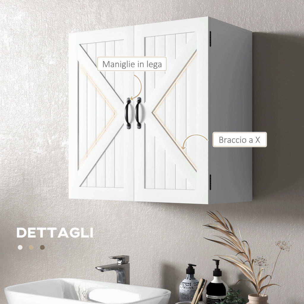 Mobiletto Pensile Bagno in Legno con Ripiano Regolabile ¨C zephmum ¨C Bianco 60x30x60