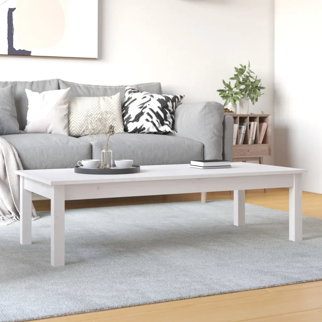 Tavolino da Salotto Bianco 110x50x30 cm Legno Massello di Pino cod mxl 17296