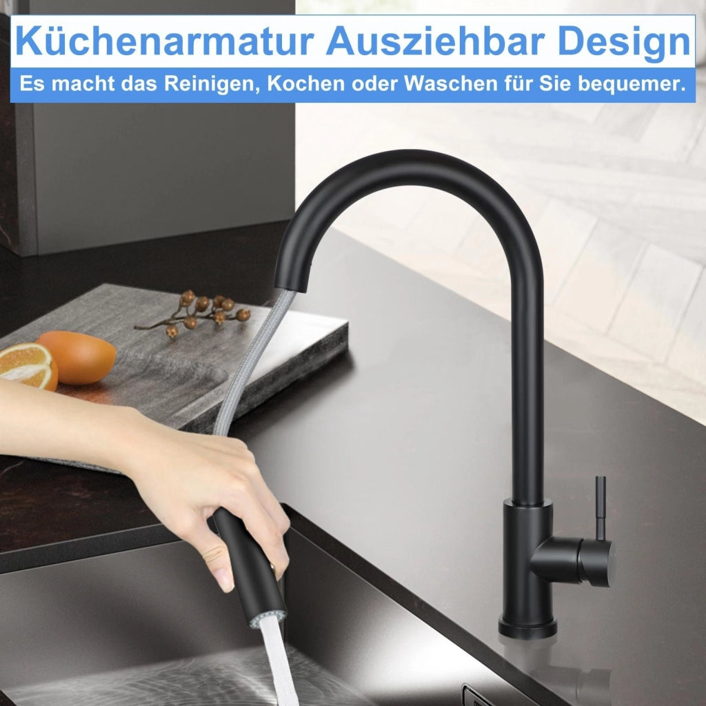 ZMH Miscelatore in acciaio inox nero con doccia estraibile a 360° e 2 getti