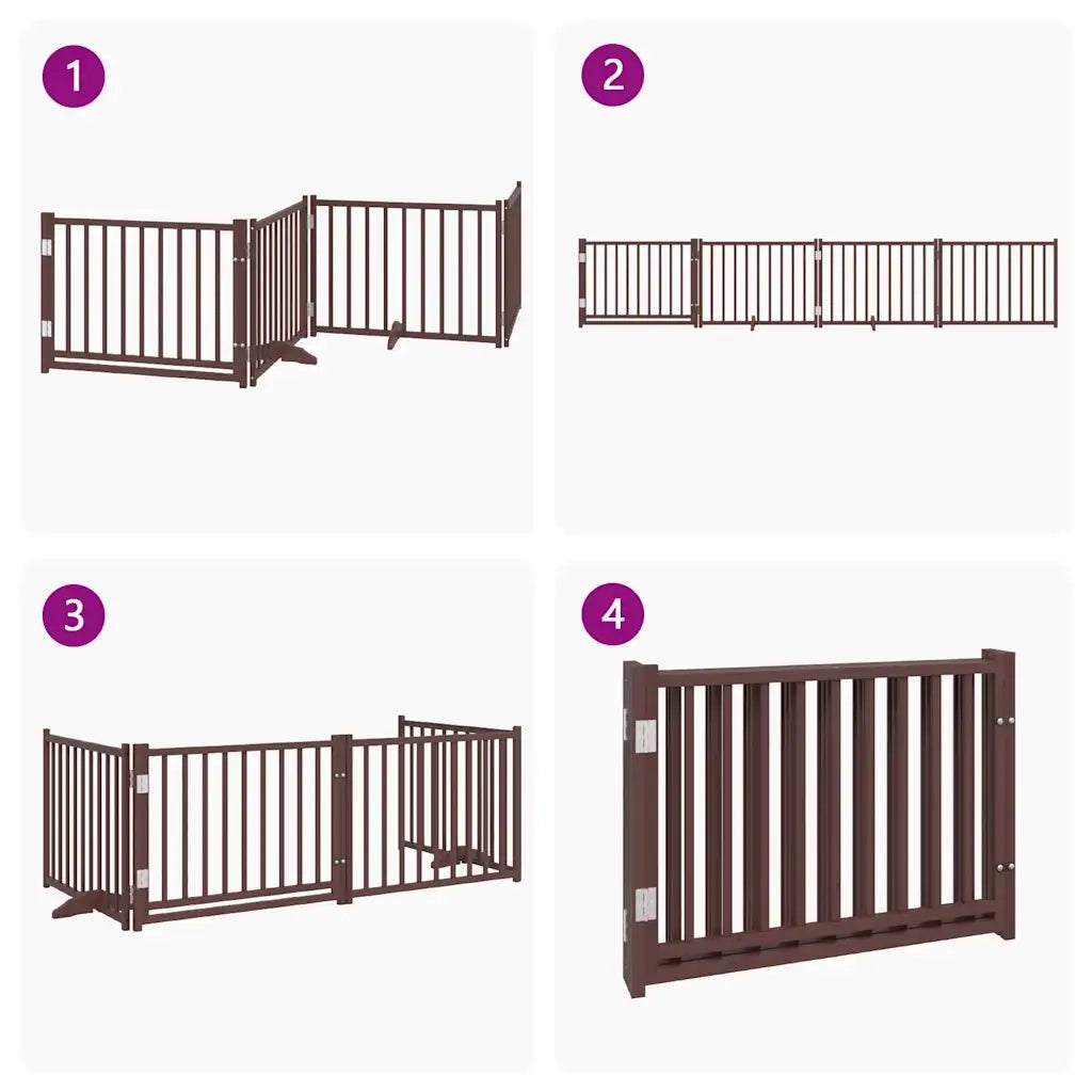 vidaXL Cancello Cani Pieghevole Marrone 4Pannelli 320cm Massello Abete