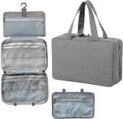 Toilette 4 compartimenti uomo/donna, toilette pieghevole da appendere, borsa cosmetici con manico, beauty case trucco, toilette, borsa organizzatore per campeggio, viaggio, viaggio d'affari, impermeabile, grigio