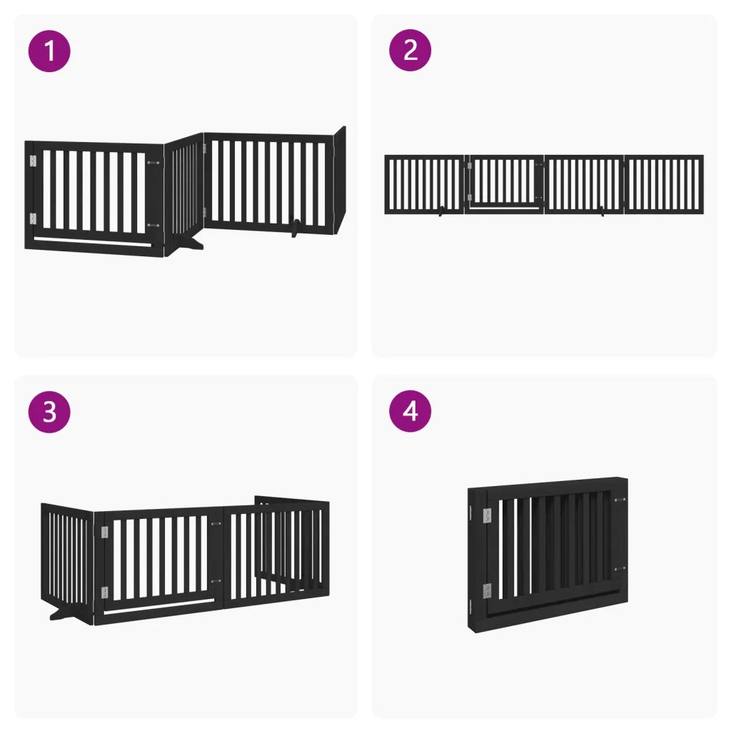 Cancello per Cani Porta Pieghevole Nero 4 Pannelli 320cm Pioppo CFW9162789