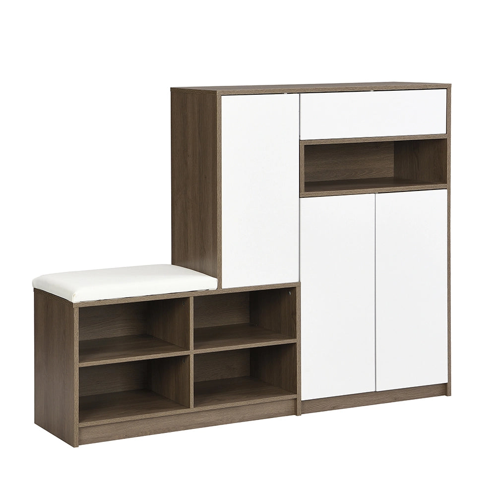 Scarpaio multifunzionale con seduta imbottita - Xylo - L140xP35xH110 cm - Bianco - Ripiani regolabili per corridoio