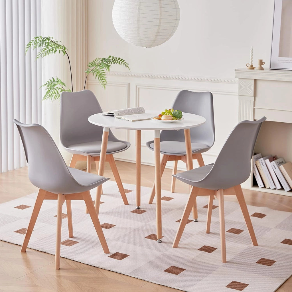GrandCA HOME Tavolo da Pranzo e 4 Sedie da Pranzo Set da Pranzo Moderno, Struttura di Giunzione Tavolo Rotondo da Tavolo e Sedie da Cucina Beige