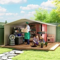 Casetta da Giardino con Porte Scorrevoli e Tetto Inclinato, in Acciaio, 340x386x200 cm, Grigio