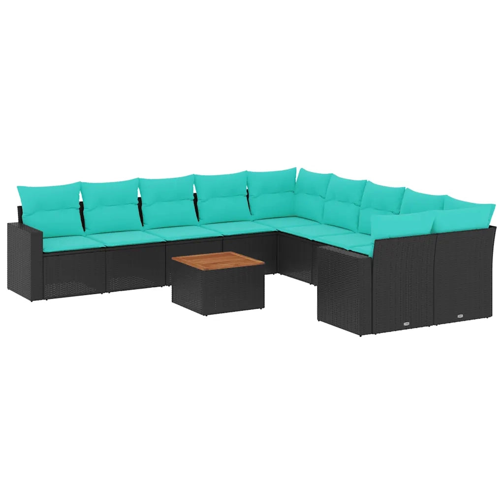 Set Divani da Giardino 11 pz con Cuscini in Polyrattan Nero
