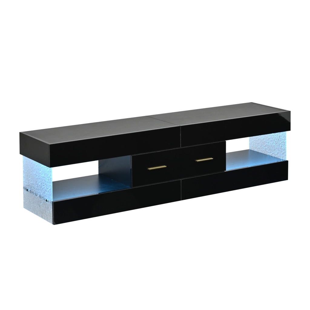 Mobile TV con LED, 152 x 35 x 40 cm, nero lucido con cassetti e vani a giorno