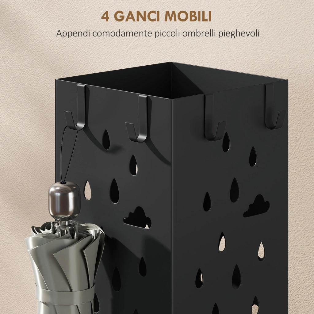 Portaombrelli con Vassoio e Ganci ¨C zephmum ¨C Nero, Metallo, 15.5x15.5x49 cm