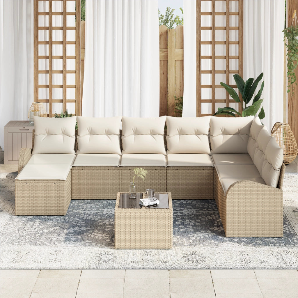 Set di divano da giardino 9 pezzi con cuscini marrone in polyrattan
