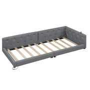 Divano letto 1 posto 90×200 cm con LED; USB e type-C; senza materasso; in lino e MDF; grigio