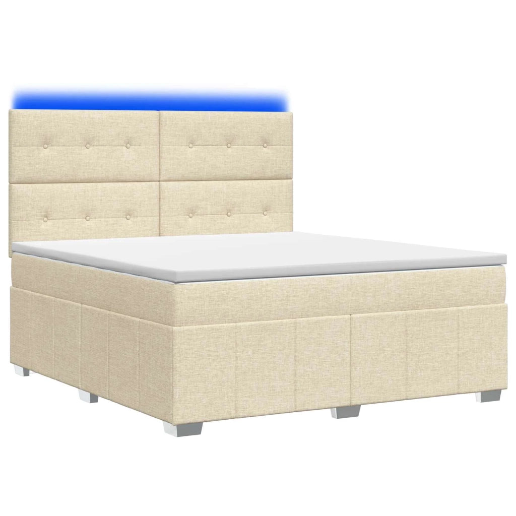 Letto Box Spring LED con Materasso Crema 140 x 190 cm Tessuto 3455603