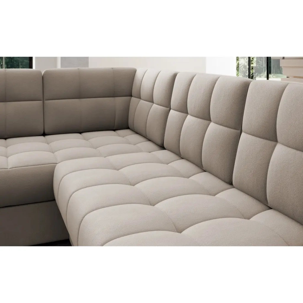 Divano ad angolo trasformabile MONTEZA beige 299 cm con vano contenitore e letto