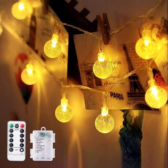 Cavo di illuminazione LED con palline, 10 m, con 80 LED, 8 modalità, telecomando, timer, cavo di illuminazione acqua resistente per camera, esterno, interno, Natale, festa, matrimonio [Classe di efficienza A+++].