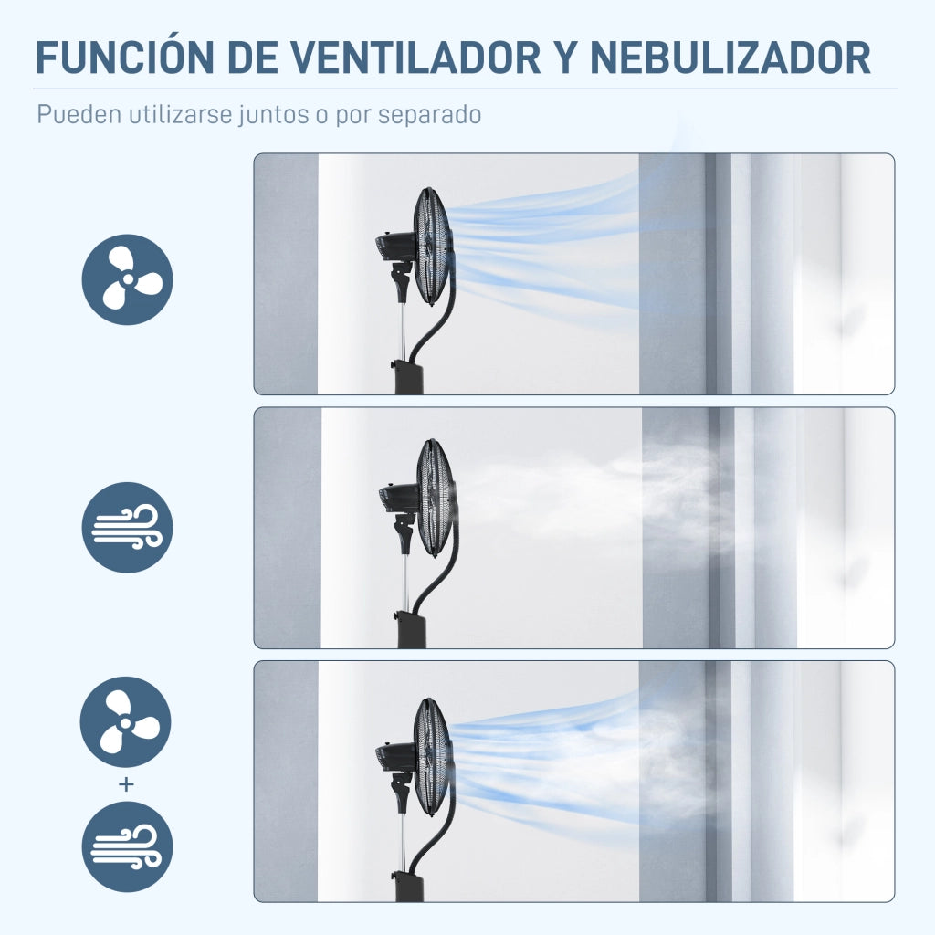 Ventilatore Nebulizzatore 3 Velocit¨¤ Timer 3 Modalit¨¤ Ruote Serbatoio 3L ¨C zephmum ¨C 44.5x38.5x120 cm Nero