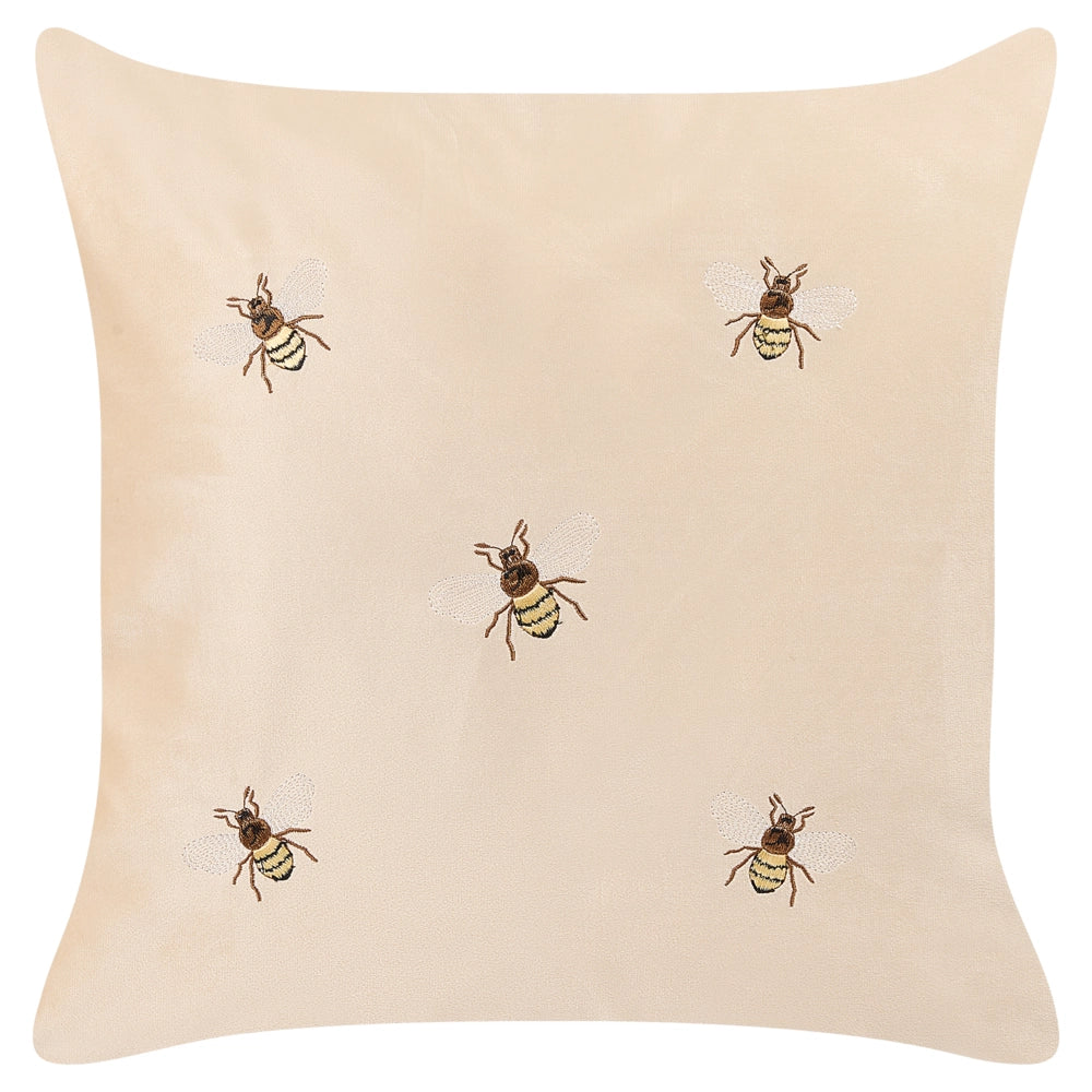 Set di 2 cuscini decorativi in velluto beige 45 x 45 cm motivo con ape soggiorno camera da letto