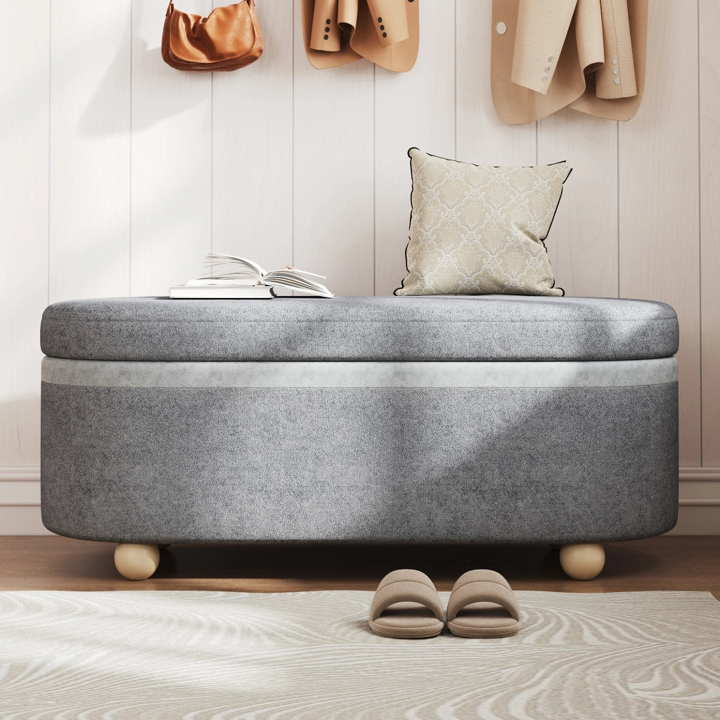 Panca Contenitore con Coperchio e Gambe in Legno ¨C MINIMAL ¨C Grigio, 110x41x47 cm