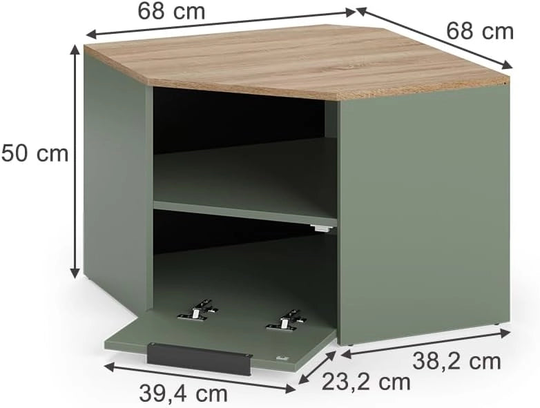 Mobile tv Wido, Verde, 68 x 50 cm, adatto come supporto TV con ripiani aperti