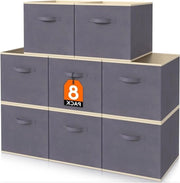 Set di contenitori di archiviazione pieghevoli in cubo - 8 pezzi - contenitori di archiviazione decorativi - cassoni di archiviazione di dimensioni medie - contenitori di archiviazione in pvc grigio - 265 x 265 x 28 cm - con maniglie