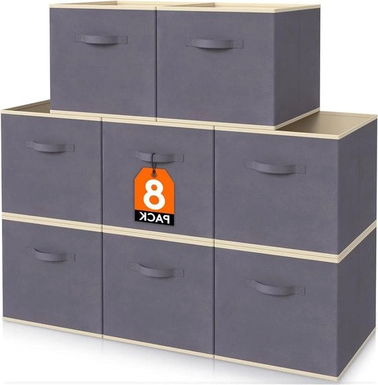 Set di contenitori di archiviazione pieghevoli in cubo - 8 pezzi - contenitori di archiviazione decorativi - cassoni di archiviazione di dimensioni medie - contenitori di archiviazione in pvc grigio - 265 x 265 x 28 cm - con maniglie