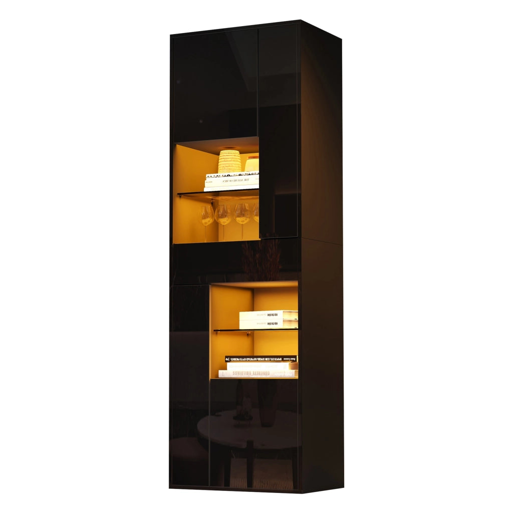 Vetrina Alta con LED e Cassetto ¨C MINIMAL ¨C Nero Lucido 55x38x170