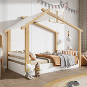 DESMIU Letto casetta Letto singolo 1 posto con struttura a casetta e doghe stabili, 90 × 200 cm, senza materasso