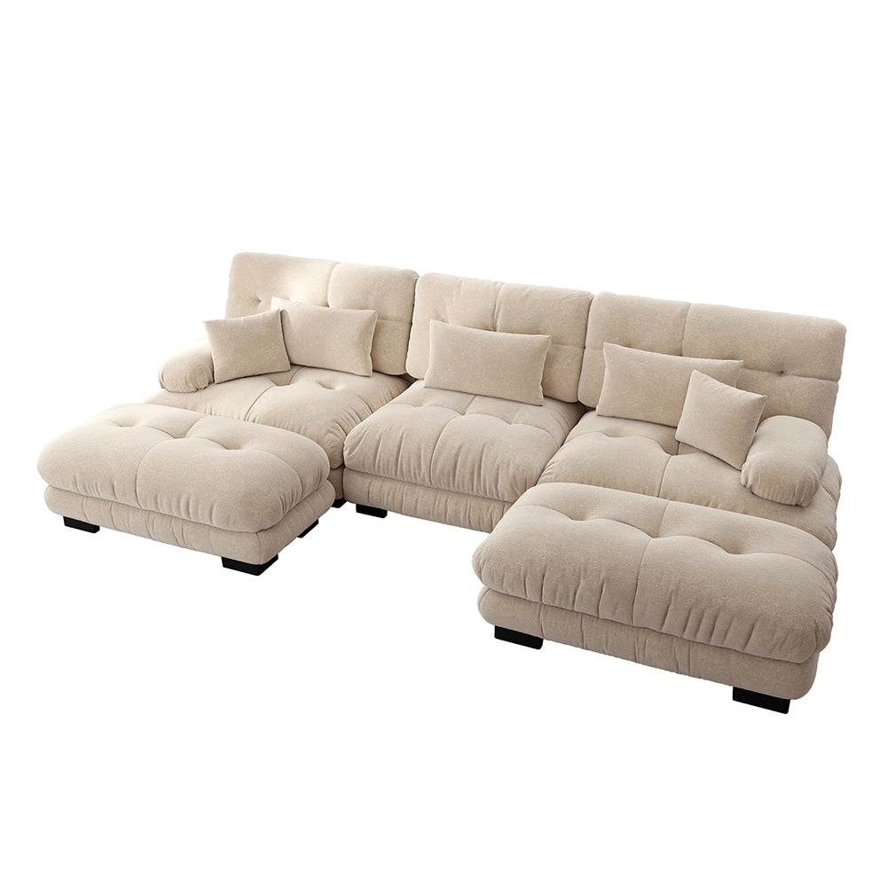 Divano angolare modulare di lusso - Xylo - Forma U extra large, trasformabile con pouf, chenille marrone chiaro