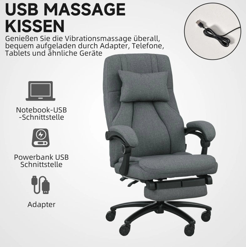 Poltrona da ufficio ergonomica con massaggio USB, grigio scuro