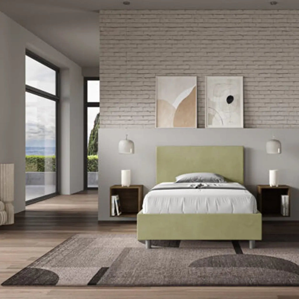 Letto una piazza e mezza con rete imbottito 120x210 microfibra tè verde Adele