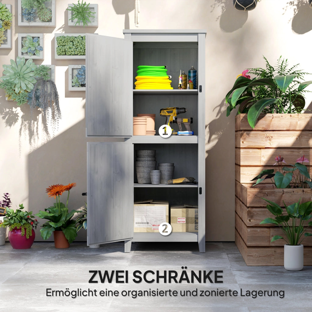 OKWISH Armadio da Giardino con Doppia Porta con Chiavistello e 2 Ripiani Rimovibili, in Legno, Grigio Chiaro, 60 × 60 × 160 cm