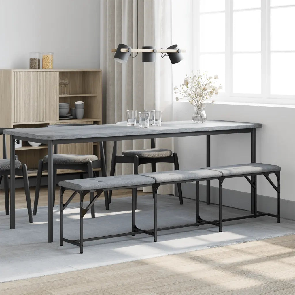 Panca da Pranzo-Sgabello-Panca da Cucina Grigio Chiaro 186x32x45 cm in Acciaio e Tessuto