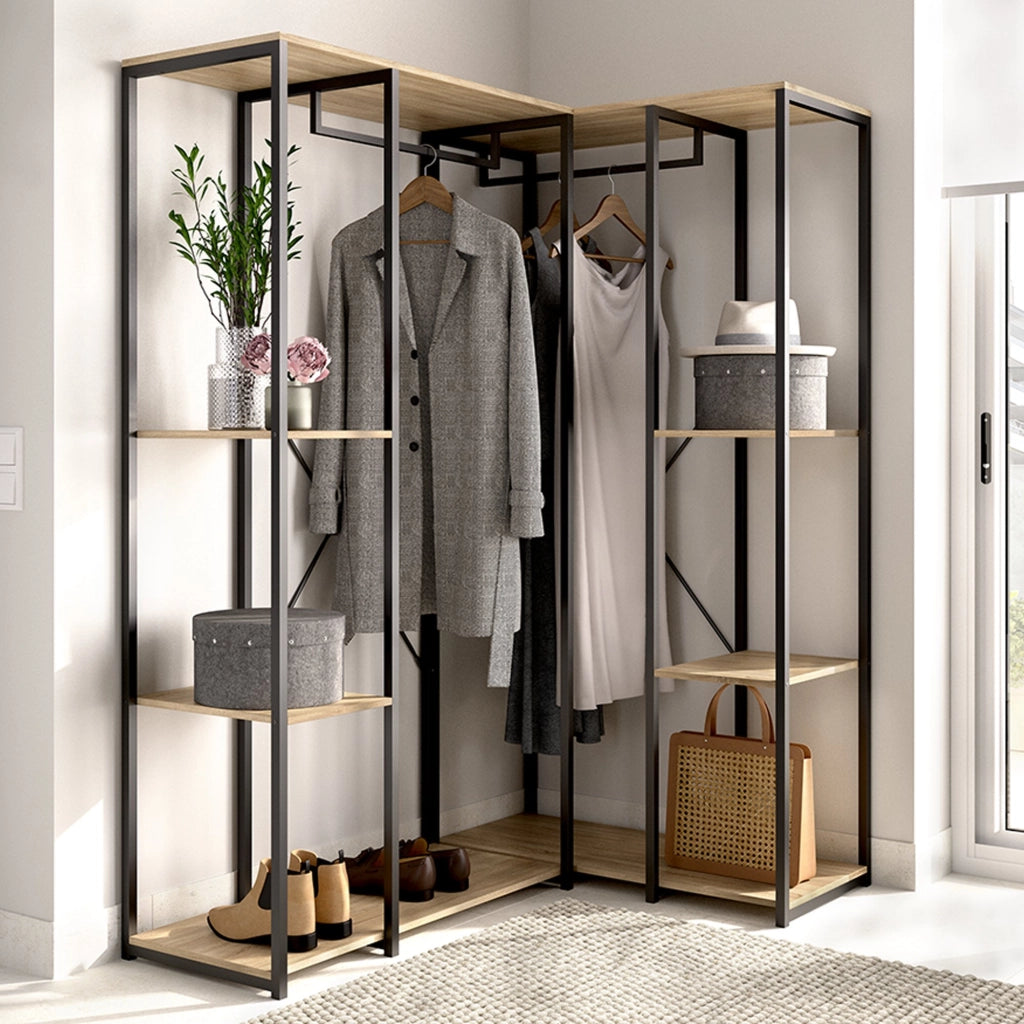 Armadio Camera da Letto Hollis, Guardaroba Grande 5 Ripiani, 130x167h cm Marrone Rovere