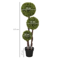 Pianta di Bosso Artificiale a 3 Sfere con Vaso Incluso e Fondo Rinforzato, Altezza 115 cm