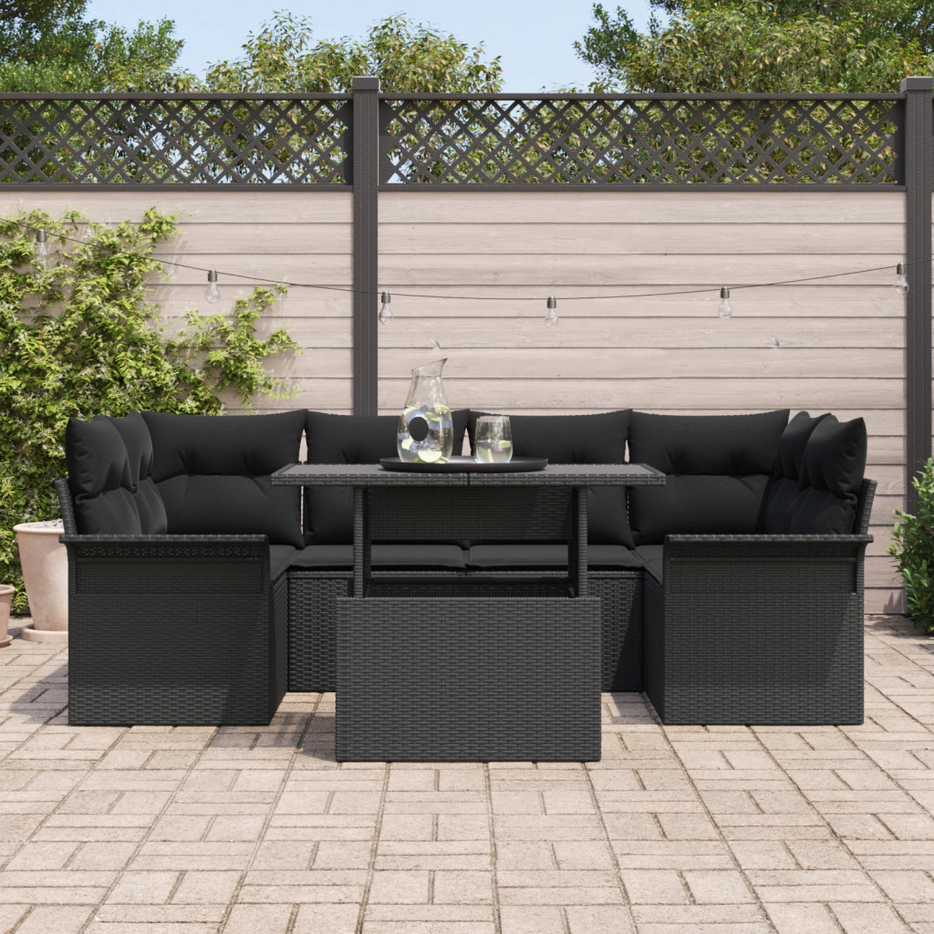 Set Divano Da Giardino 7 Pezzi Con Cuscini Nero Polyrattan