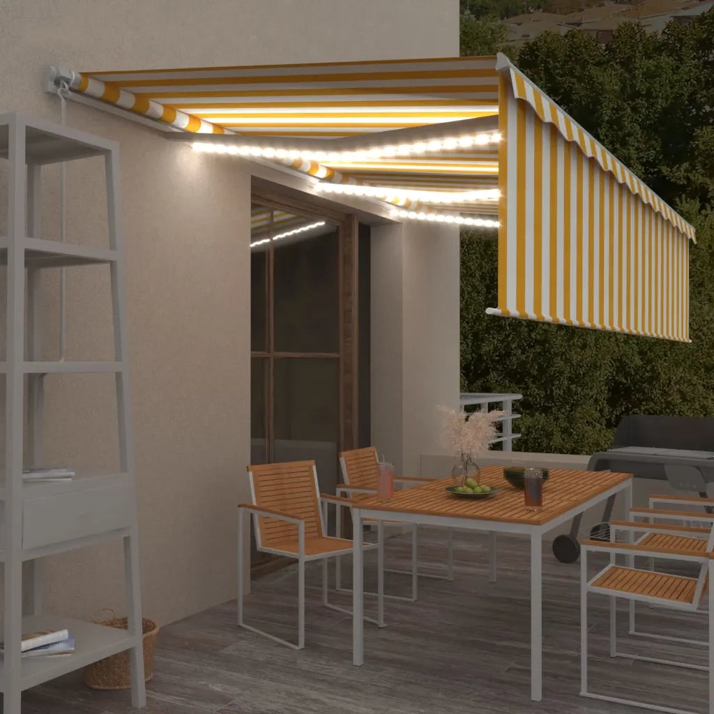 Tenda Sole Retrattile Manuale Parasole e LED 6x3m Gialla Bianca 3069363