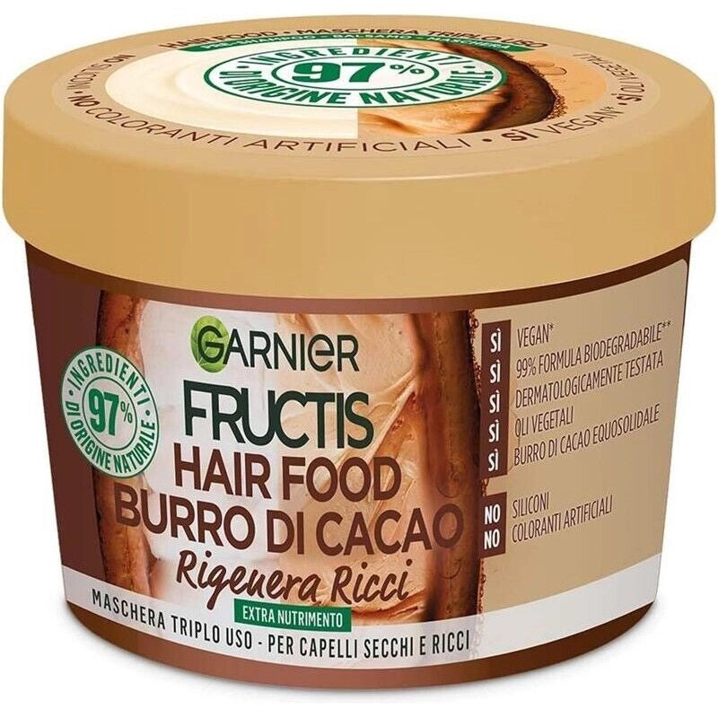 GARNIER FRUCTIS HAIR FOOD BURRO DI CACAO RIGENERANTE MASCHERA PER CAPELLI SECCHI E RICCI SENZA SILICONI 390 ML
